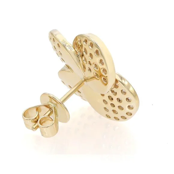 Pave Set Round Cut Diamond Flower Stud Earring 18K Yellow Gold 1.45Cttw - Picture 4 of 4